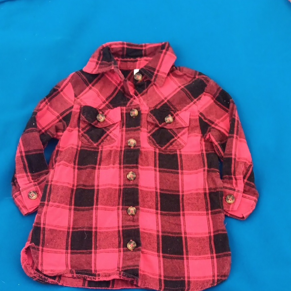 Wonder Nation Red and Black Plaid Button Down Shirt